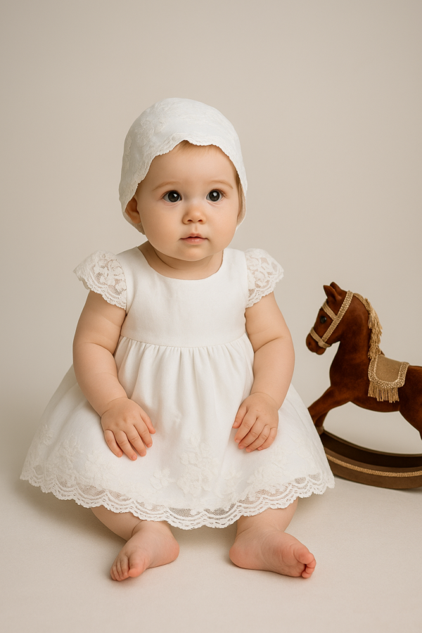 Jesusito tul bordado beige 6 a 12 meses