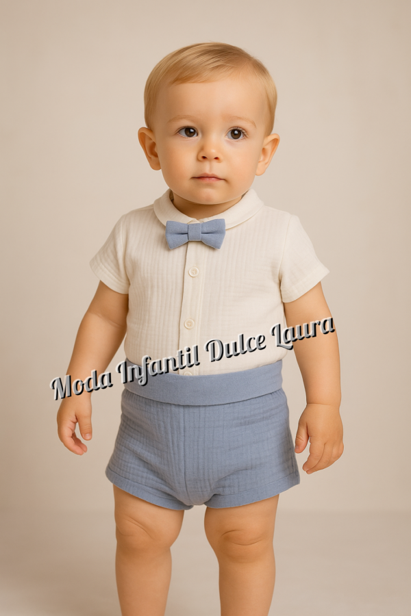 Conjunto camisa con pajarita y pantalon familia La Caleta 12 meses a 4 años