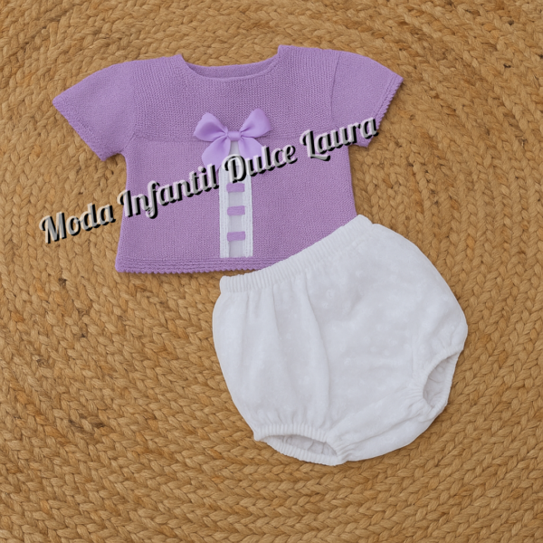 Conjunto hilo manga corta morado c8102 desde 1 hasta 12 meses