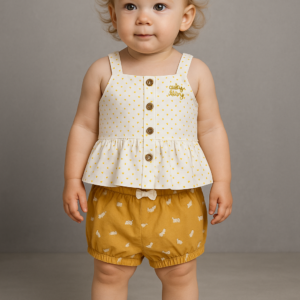 Conjunto tiranta topitos mostaza con ranita conejitos 1m a 18m