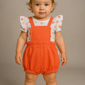 Conjunto peto naranja mas camiseta manga corta 6 a 24 meses