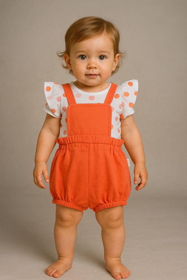 Conjunto peto naranja mas camiseta manga corta 6 a 24 meses