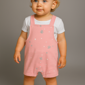 Conjunto peto rosa clarito mas camiseta manga corta 6 a 24 meses