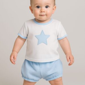 Conjunto manga corta algodón estrella azul t8702 desde 1 mes hasta 24 meses