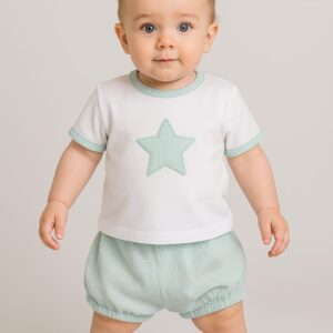 Conjunto manga corta algodón estrella verde t8702 desde 1 mes hasta 24 meses