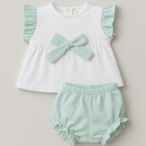 Conjunto niña blanco y verde lazo pololo verde desde 1 mes hasta 24 meses T8704