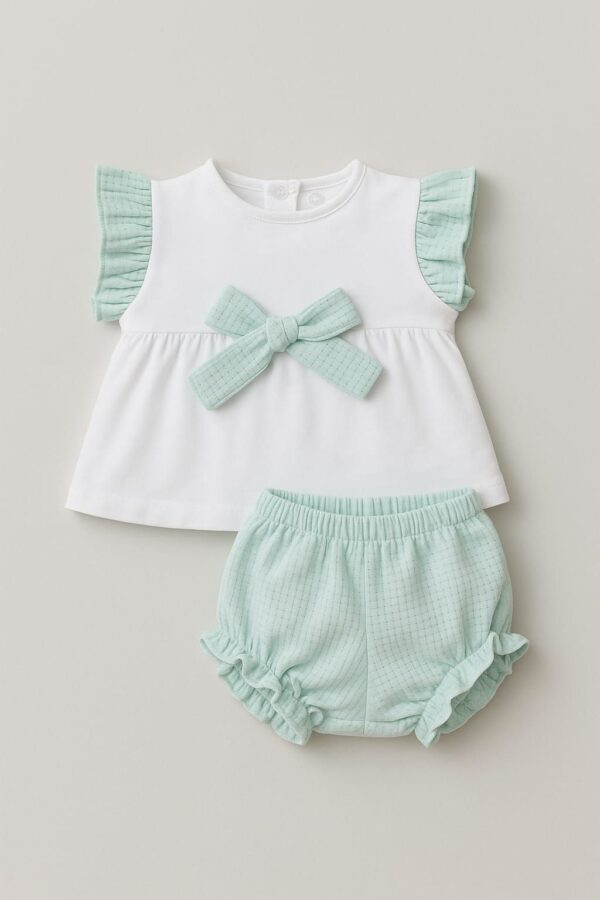 Conjunto niña blanco y verde lazo pololo verde desde 1 mes hasta 24 meses T8704