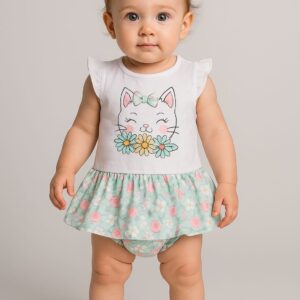 Conjunto camiseta gatito con braguita volantes desde 6 meses hasta 24 meses BGV64545
