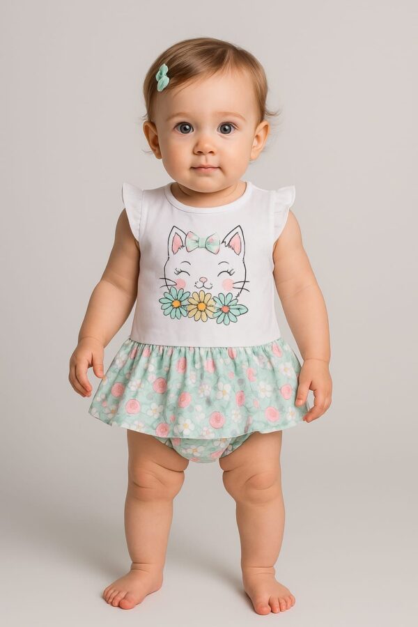 Conjunto camiseta gatito con braguita volantes desde 6 meses hasta 24 meses BGV64545