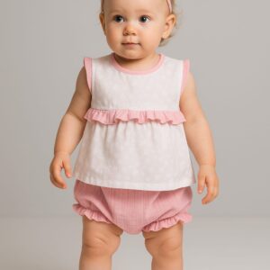 Conjunto camiseta tirante flores lazo con pololo rosa desde 1 mes hasta 24 meses t8712