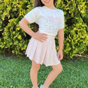 Conjunto camiseta corta sweet heart y falda rosa desde 4 hasta 12 años