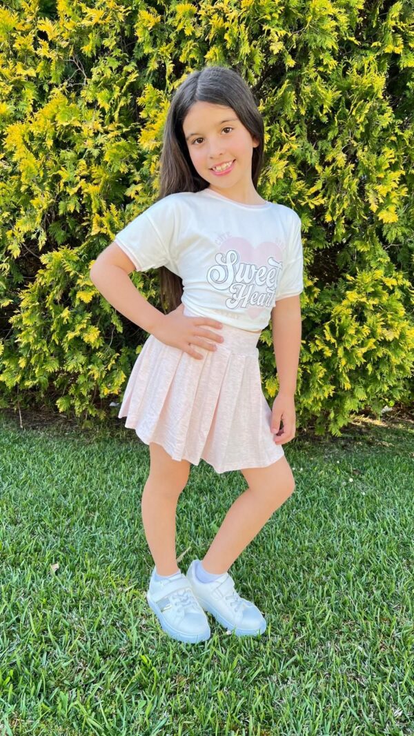 Conjunto camiseta corta sweet heart y falda rosa desde 4 hasta 12 años