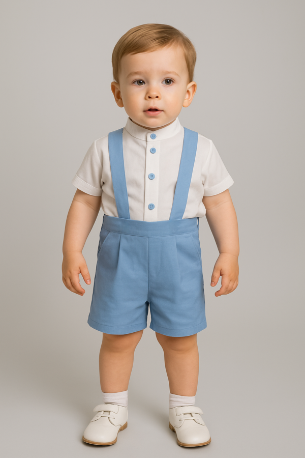 Conjunto camisa mas pantalón con tirantes azulon 6 a 36 meses