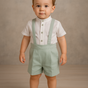 Conjunto camisa mas pantalón con tirantes verde 6 a 36 meses