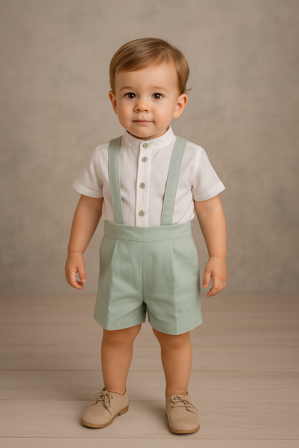 Conjunto camisa mas pantalón con tirantes verde 6 a 36 meses