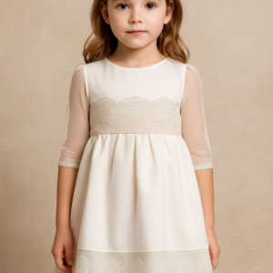 Vestido ceremonia blanco y rosa 2 a 12 años