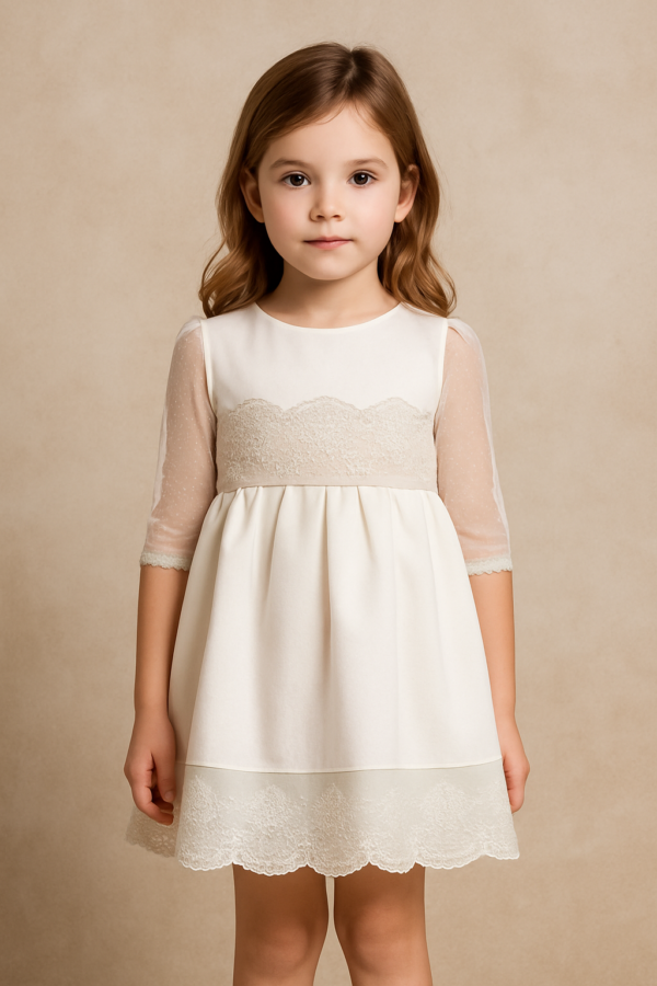Vestido ceremonia blanco y rosa 2 a 12 años