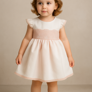 Vestido ceremonia blanco y rosa 3 meses a 36 meses