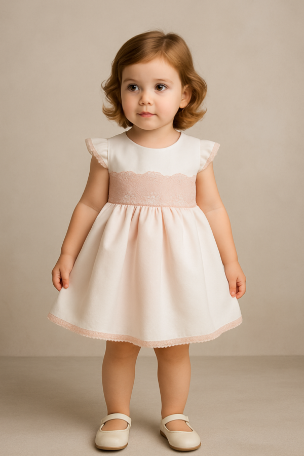 Vestido ceremonia blanco y rosa 3 meses a 36 meses