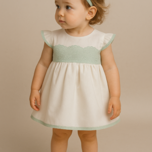 Vestido ceremonia blanco y verde 3 meses a 36 meses