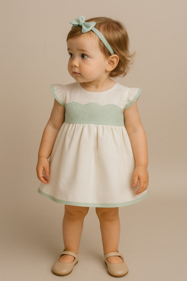 Vestido ceremonia blanco y verde 3 meses a 36 meses