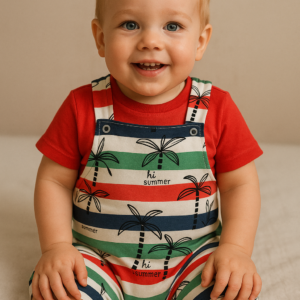 Conjunto peto rayas palmeras mas camiseta 9 a 24 meses