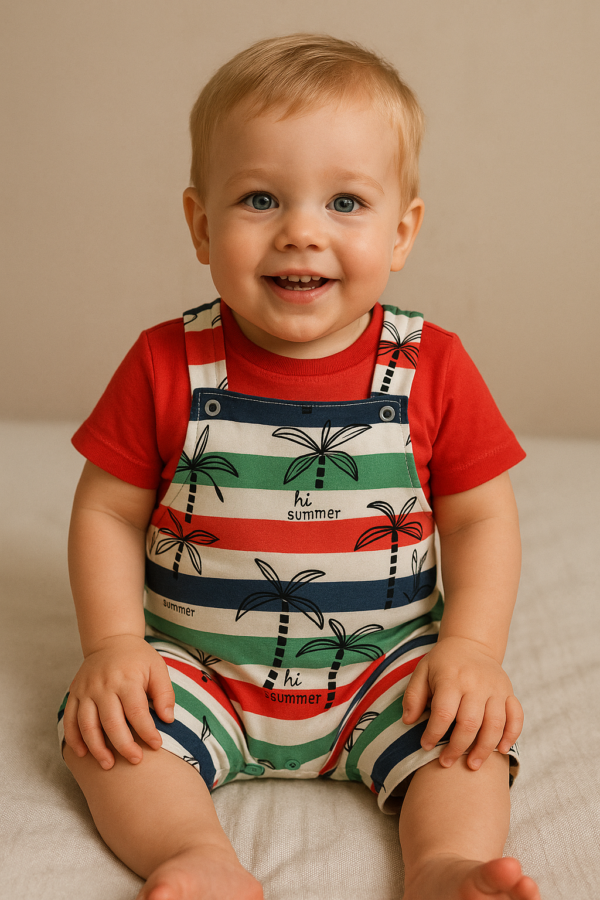 Conjunto peto rayas palmeras mas camiseta 9 a 24 meses