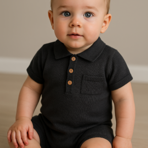 Pelele wedoble hilo polito negro 1 a 24 meses