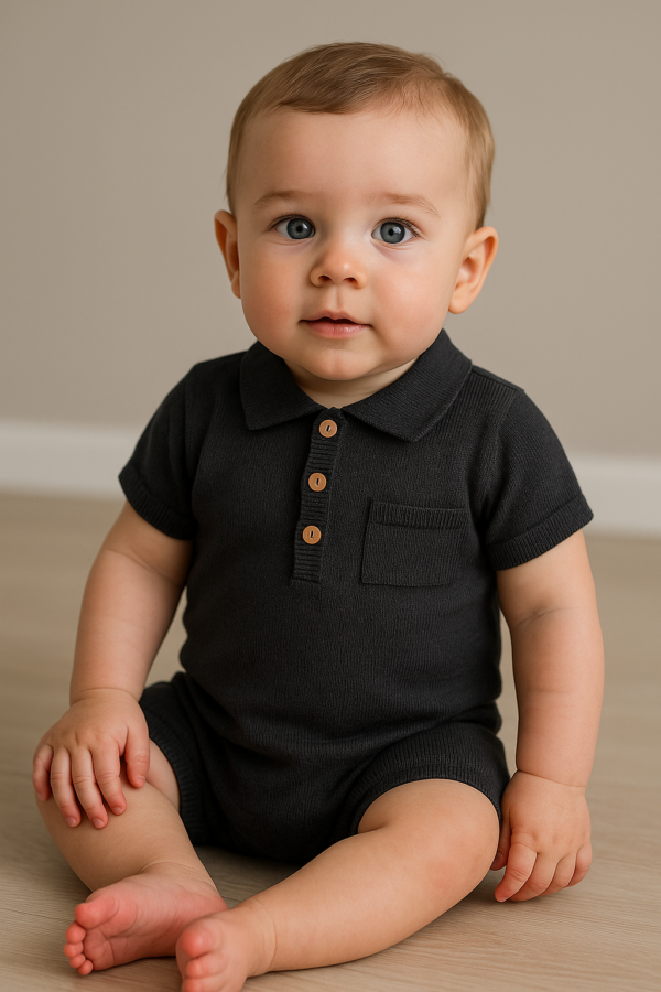 Pelele wedoble hilo polito negro 1 a 24 meses