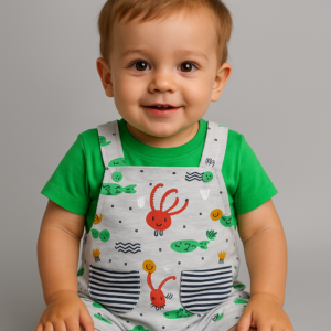 Conjunto peto gris mas camiseta verde 6 a 24 meses