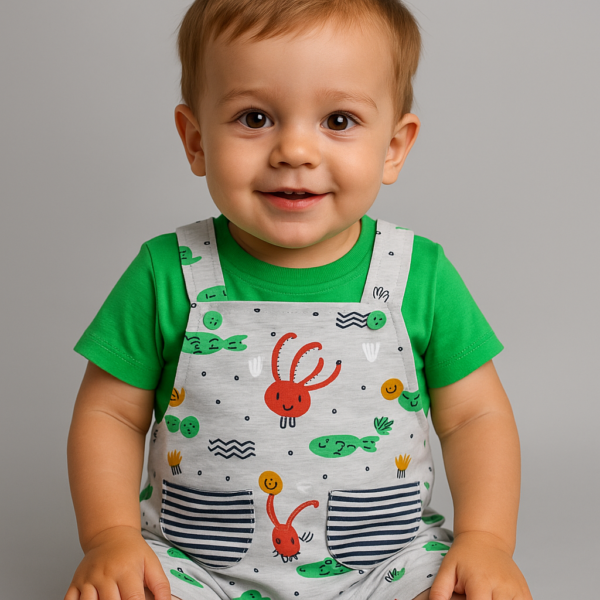 Conjunto peto gris mas camiseta verde 6 a 24 meses
