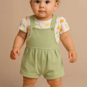 Conjunto peto verde mas camiseta manga corta 6 a 24 meses