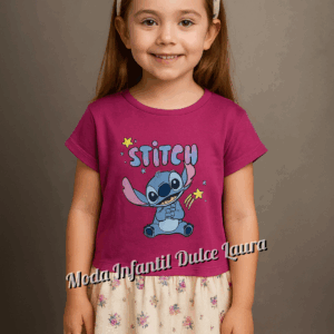 Vestido más felpa Stich morado flores desde 4 años hasta 12 años