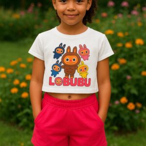 Conjunto camiseta Labubu y pantalón corto fucsia desde 4 hasta 12 años