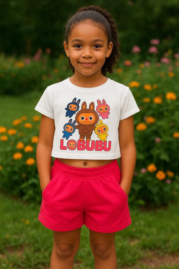 Conjunto camiseta Labubu y pantalón corto fucsia desde 4 hasta 12 años
