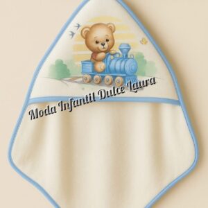 Capa de baño 100 x 100 algodon azul y blanca ositos
