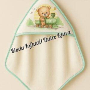 Capa de baño 100 x 100 algodon verde y blanca ositos