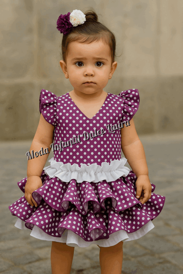 Vestido flamenca buganvilla lunares 6 meses a 6 años - Imagen 2