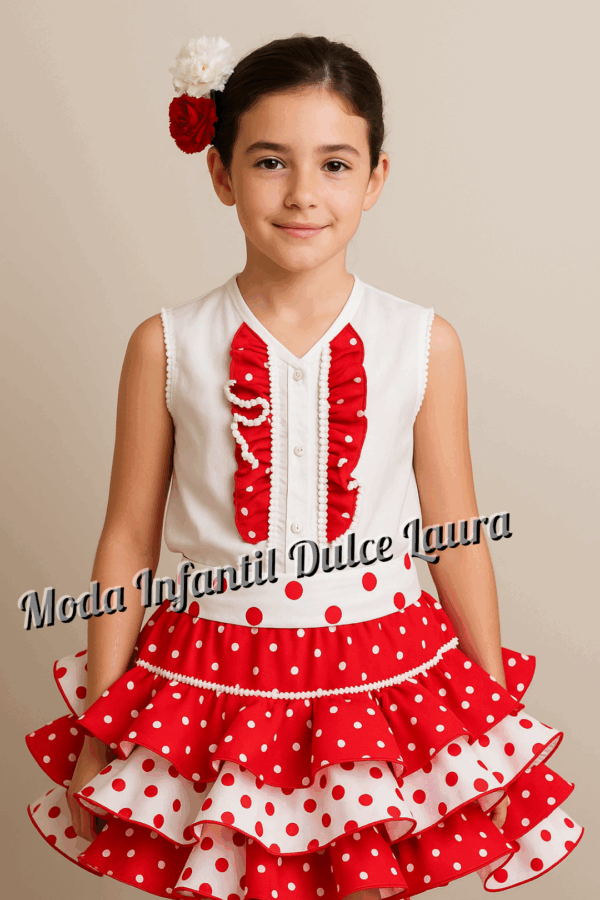Traje falda roja y camisa flamenca desde 2 hasta 12 años