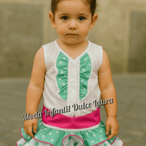 Traje falda verde lunares fucsia y camisa flamenca desde 2 hasta 12 años