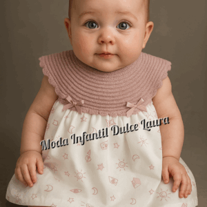 Vestido hilo y tela estampada rosa maquillaje v7209 desde 1 mes hasta 12 meses