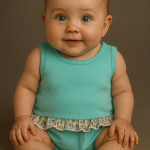 Conjunto agua marina con volante flores 6 a 48 meses