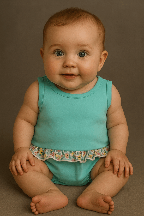 Conjunto agua marina con volante flores 6 a 48 meses