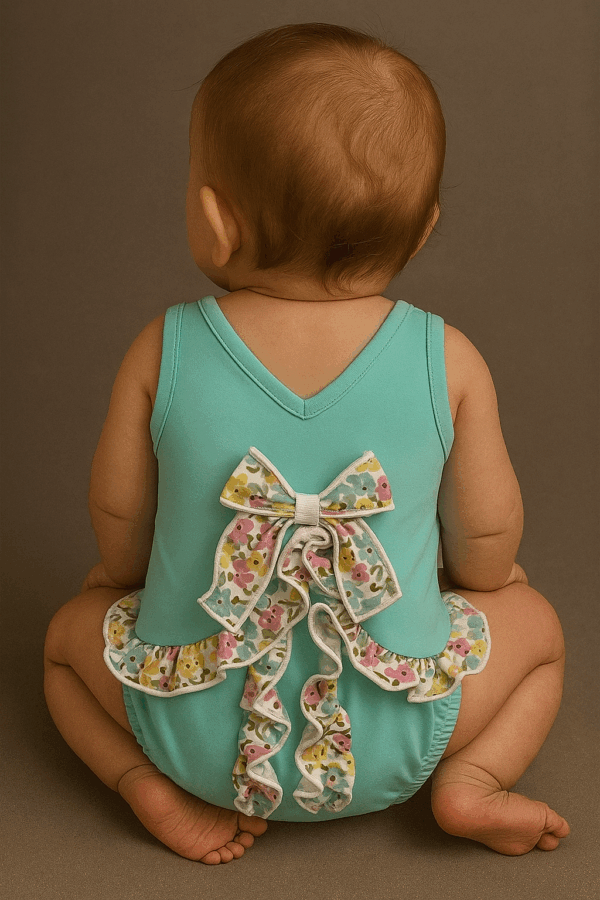 Conjunto agua marina con volante flores 6 a 48 meses - Imagen 4