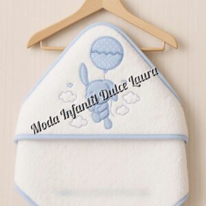 Capa de baño 100 x 100 algodón azul y blanca osito