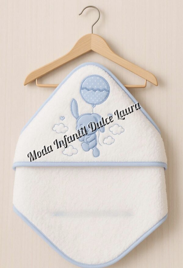 Capa de baño 100 x 100 algodón azul y blanca osito