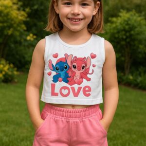 Conjunto camiseta Stich y pantalón corto rosa desde 4 hasta 12 años