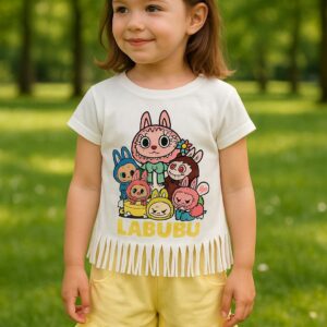 Conjunto camiseta corta Labubu y pantalón amarillo desde 2 años hasta 8 años
