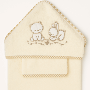 Capa de baño 100x100 algodón osito y conejo beige