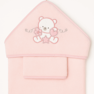 Capa de baño 100x100 algodón osito rosa